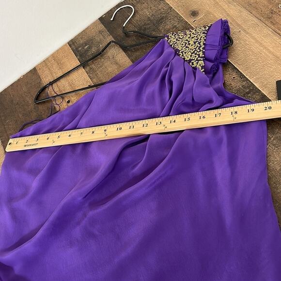 NEW Robert Rodriguez 6 Purple Sexy 100% Silk Blouse Gold‎ Sequin One Shoulder - Picture 10 of 13